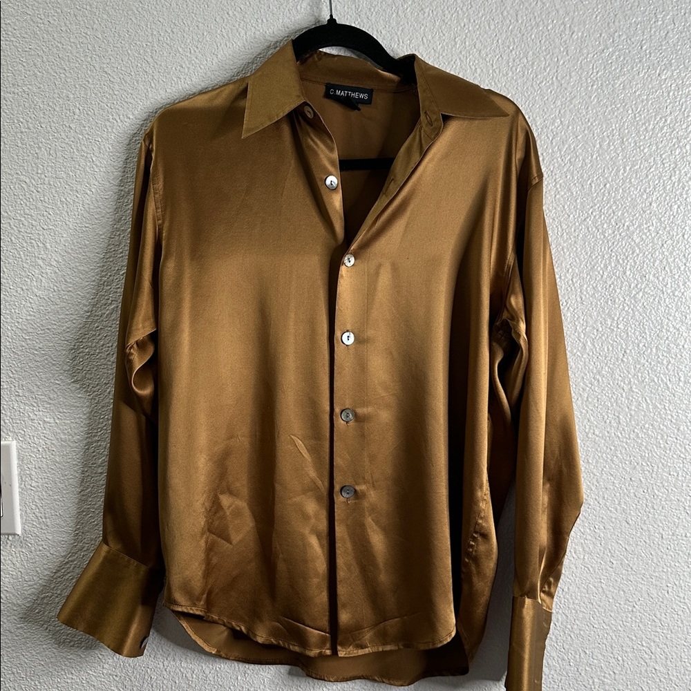 C. MATTHEWS Gold Button-Up slik Shirt size 2